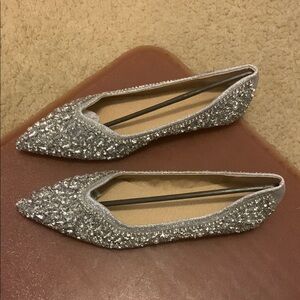Silver Glittery Pointed Toe Flats